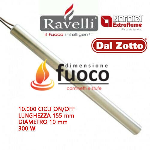 Resistenza Candeletta accensione 1015 - 1016 per stufe a pellet 300W  9,9x155 mm