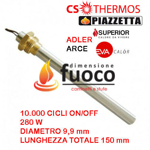 Resistenza Candeletta accensione 1023 - 1004 per stufe a pellet da 3/8  pollici 9,9x150x140 mm