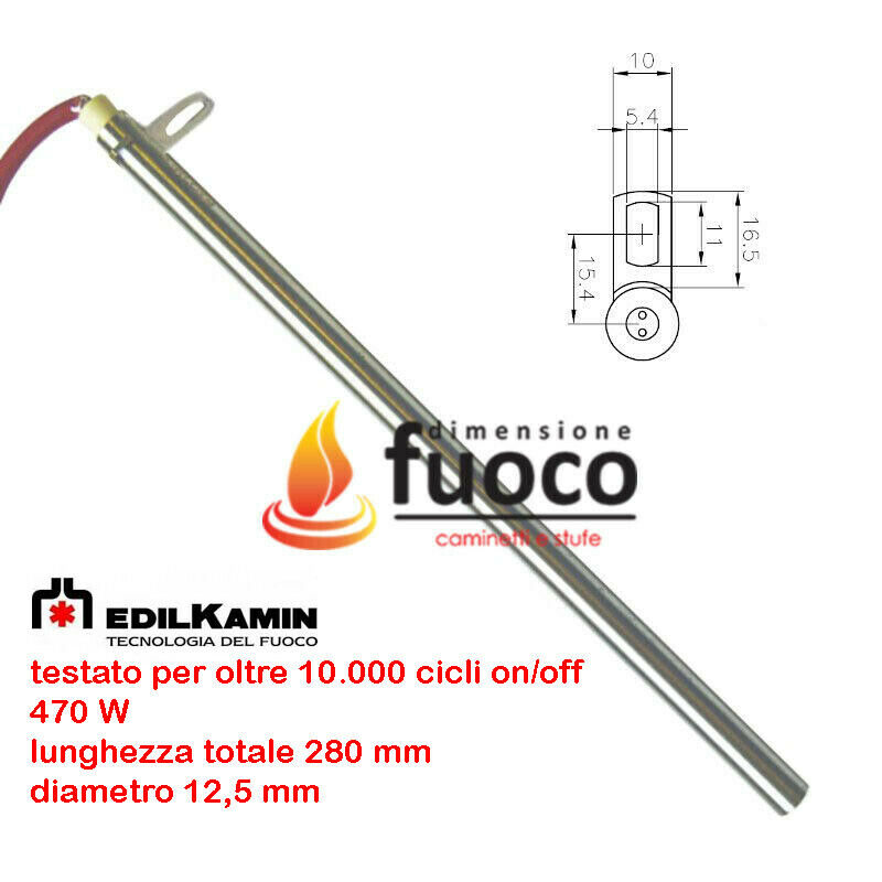 Resistenza Candeletta accensione 1035 con Flancia per stufe a pellet 470W 12,5x280x270 mm