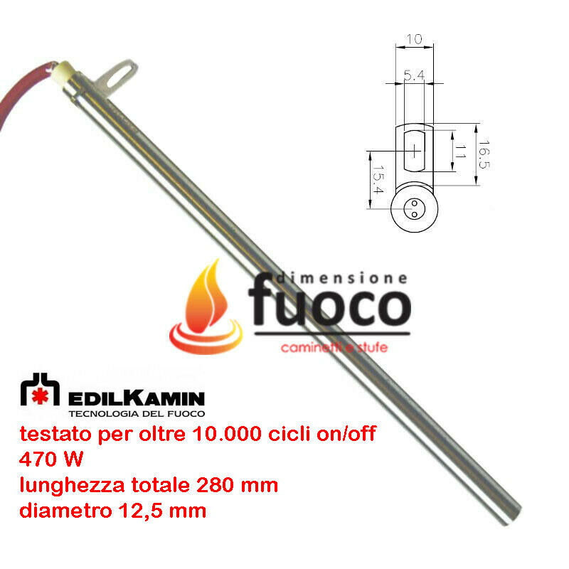 Resistenza Candeletta accensione 1035 con Flancia per stufe a pellet 470W  12,5x280x270 mm